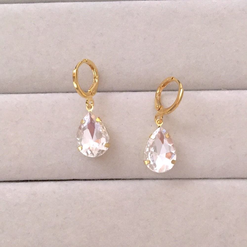 Crystal + Gold Pear Drop Earrings - Picture 4 of 5